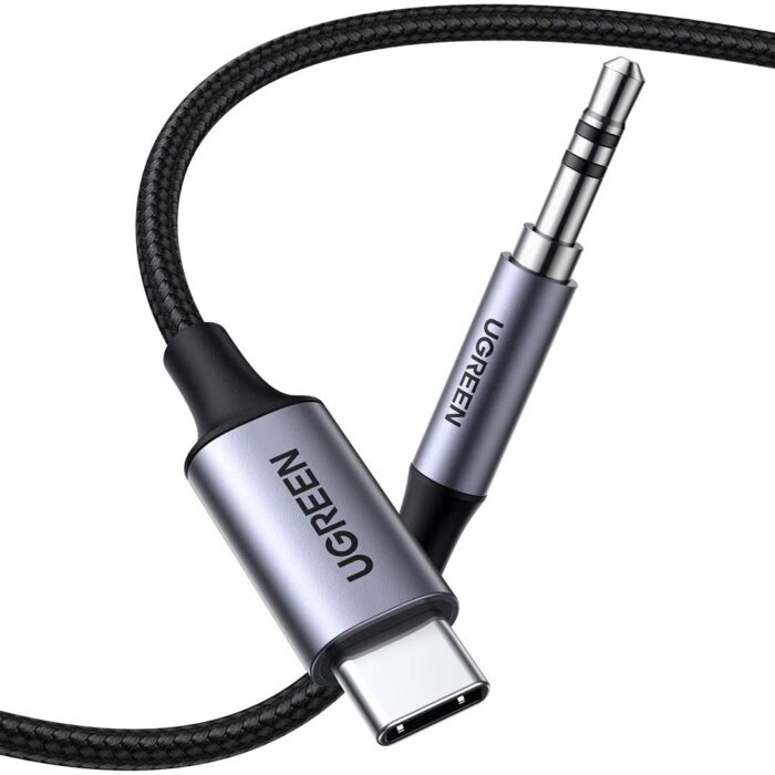 UGREEN USB C to Aux 3.5mm Audio Adapter Type C Jack Headphone Male Cord Car Auxiliary Stereo Plug Braided Cable Compatible with Samsung S21 Ultra S20 Tab S7, iPad Pro 2021 Air 4 Mini 6, Pixel 5, 3FT
