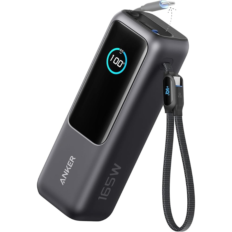 Anker Laptop Power Bank 25K 165W, Built-In and Retractable Cables