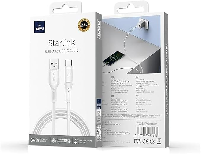 WiWU Wi-C042E Starlink Series USB-A to Type-C Data Cable Black - White - Image 4
