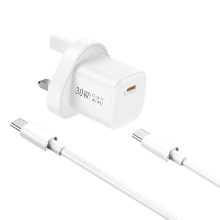 WiWU U006 Nano 30W Fast Charger With Type C To Type C Cable - UK