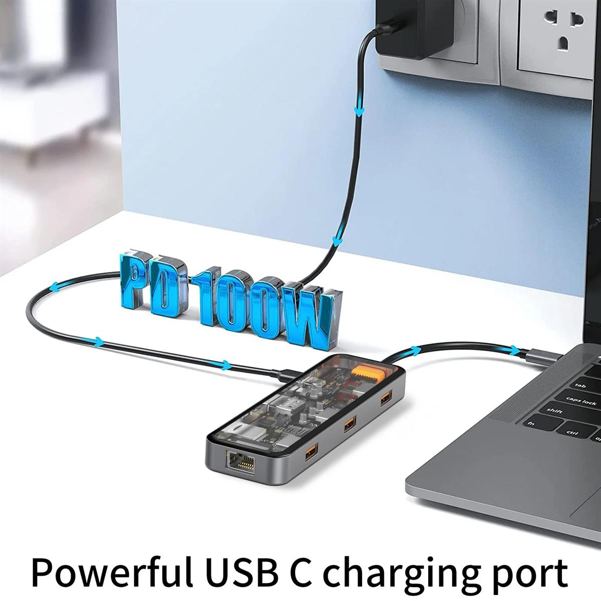 WIWU CYBER CB-008 WIWU CYBER HUB CB008 8 IN 1 TYPE-C HUB 2 *USB3.0 + USB2.0 + HDMI + Type-C + SD + PD + RJ45 - Image 3