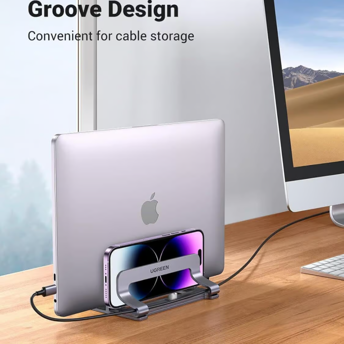 UGREEN 60643 2 Slot Vertical Laptop Stand Holder Desk Dual Adjustable Aluminum Stand Fits Up to 17.3 Inch Laptops