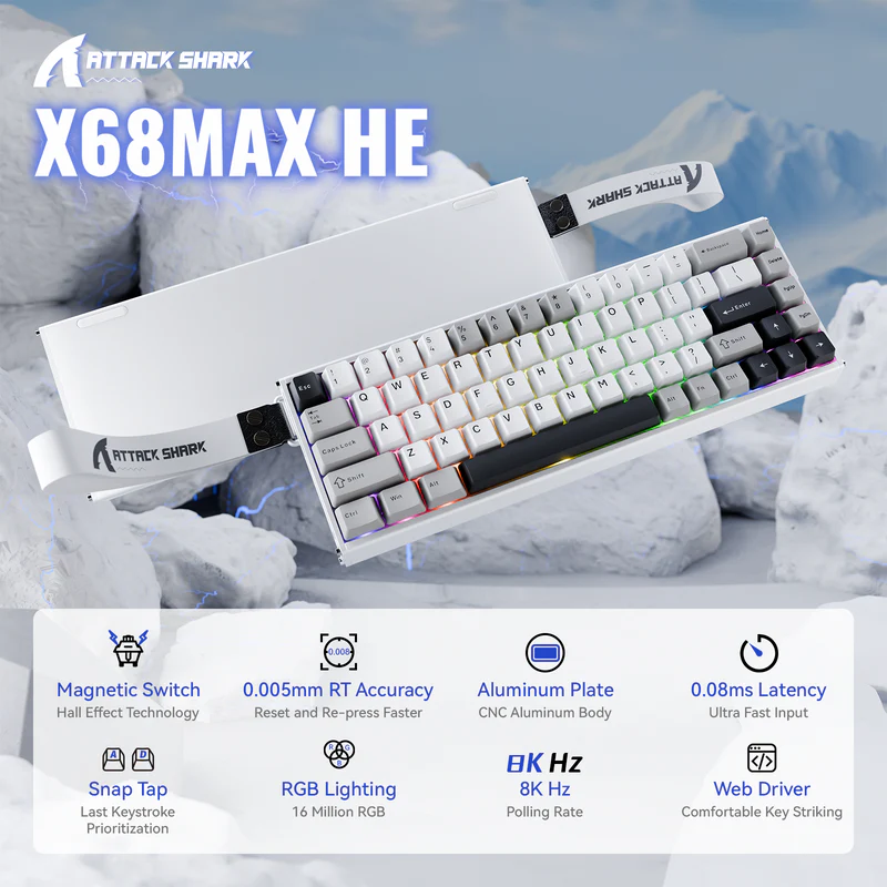 ATTACK SHARK X68MAX HE Rapid Trigger Aluminum Keyboard Magnetic Switch - Image 5