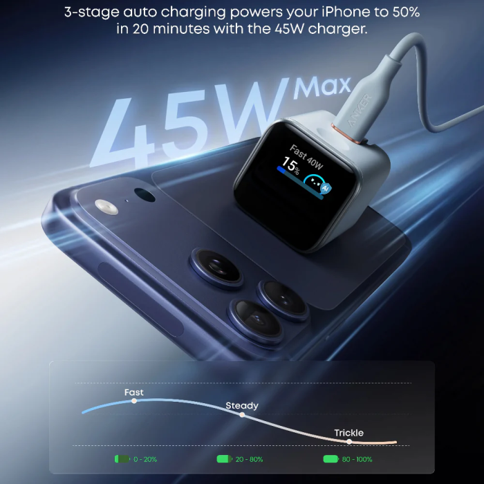 Anker Nano Charger 45W Smart Display 180° Foldable – A121D