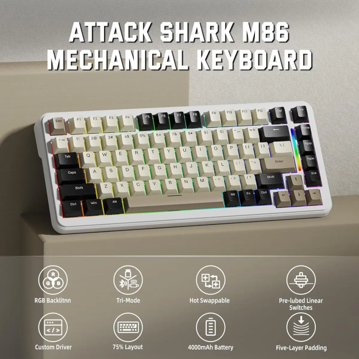 Attack Shark M86 RGB 75% Wireless Mechanical Gaming Keyboard – Gradient
