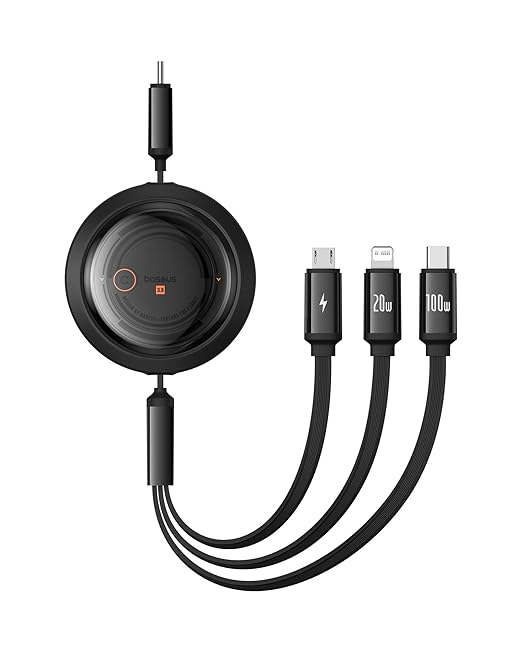 Baseus Free2Draw Retractable Crystal Fast Charging Data Cable Type-C to M+L+C 100W 1.1m Cluster Black