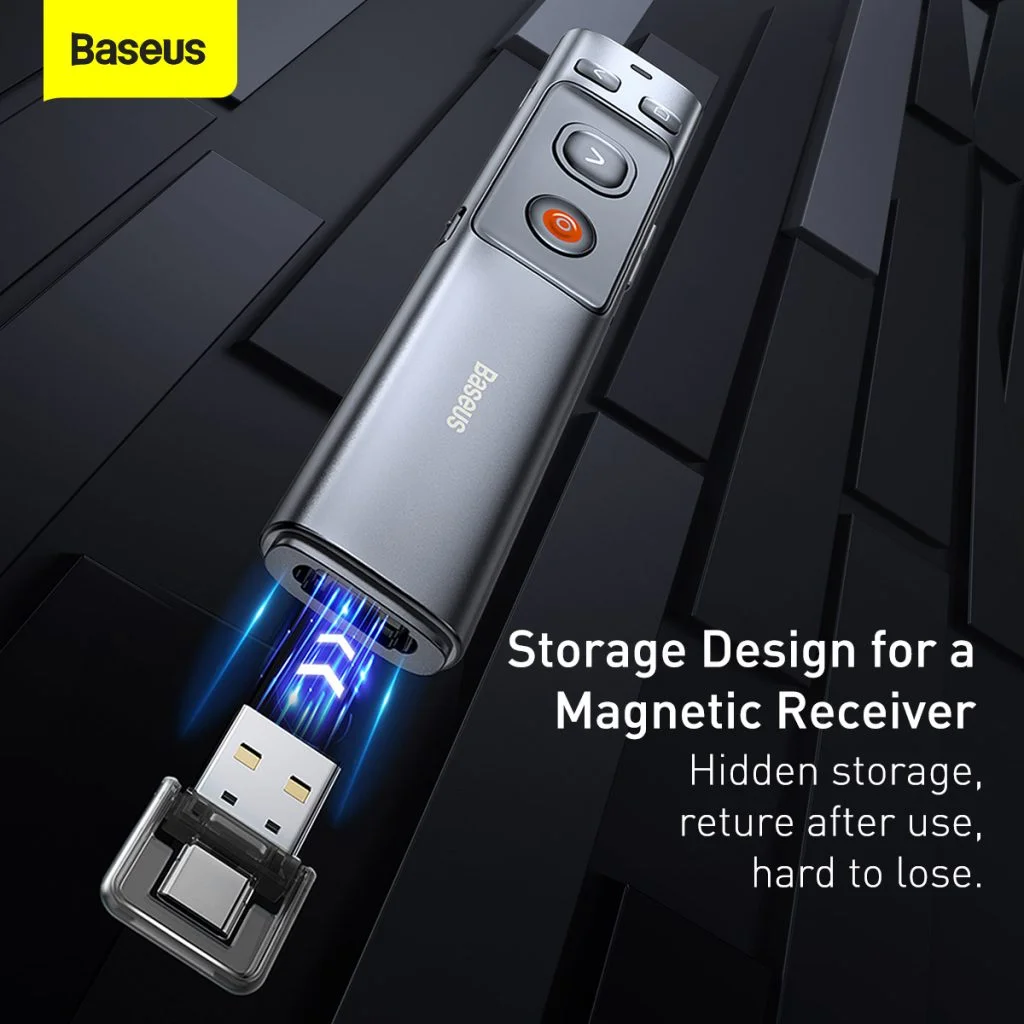 Baseus Orange Dot Wireless Presenter Green Laser Charging Grey - Image 2