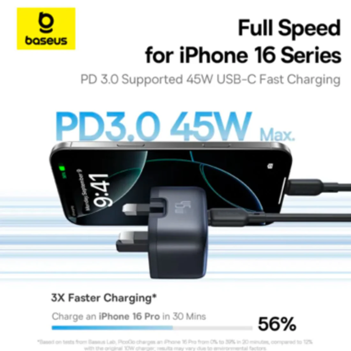 Baseus PicoGo AE11 GaN Fast Charger Type C 45W UK Cosmic Black
