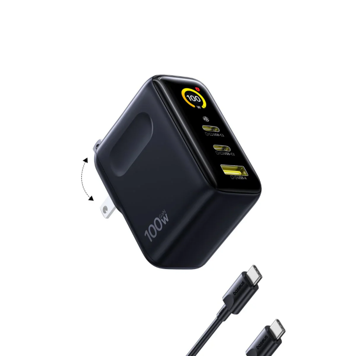 BASEUS PICOGO AE21 DIGITAL DISPLAY FAST CHARGER 2C+U 100W US COSMIC BLACK