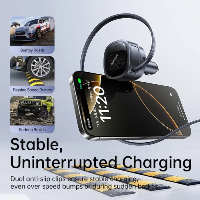 Baseus PrimeTrip VR1 Car Charger with Retractable Cable (U+C)+Type-C 60W - Image 3