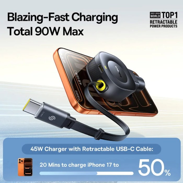 Baseus PrimeTrip VR2 Car Charger with Retractable Cable Magnetic Version C+C 45W1
