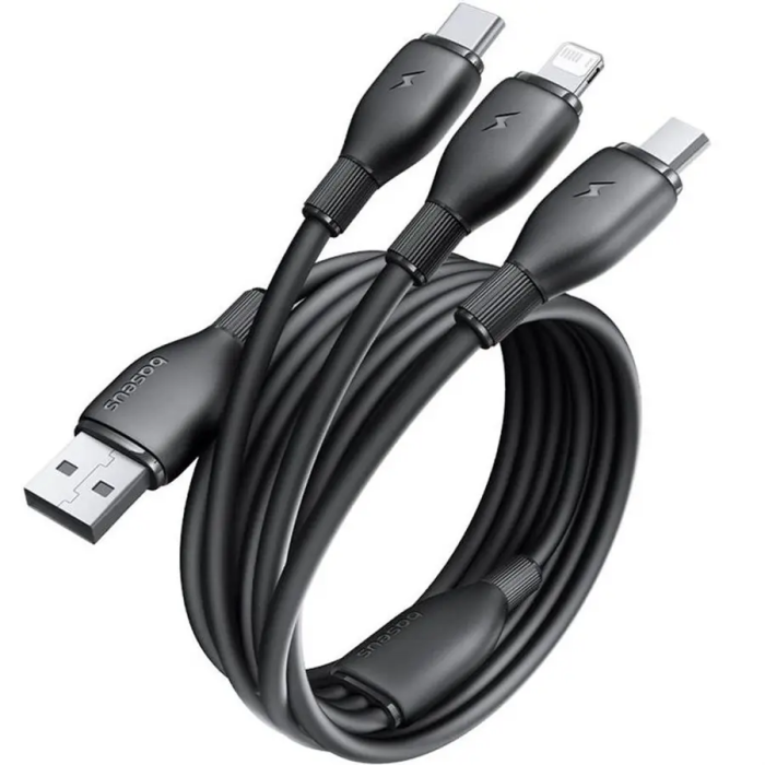 Baseus Ultra-Fast One-for Three Fast Charging Cable USB-A to M+L+C 3.5A 1.3m Cosmic Black