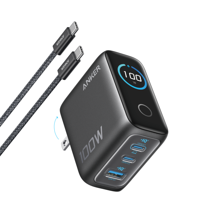 Anker 100W 3-Port GaN Charger with Smart Display B121B – USB-C PD Fast Charger for Laptop & Mobile