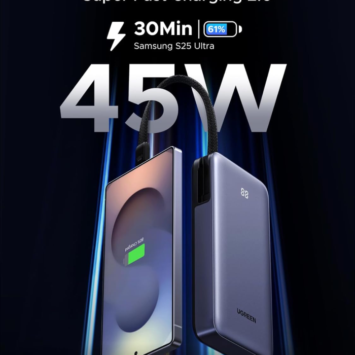 UGREEN 55988 20000mAh 45W Power Bank with Built-in USB-C Cable Fast Charging for Laptop, Tablet & Smartphone Price Pakistan