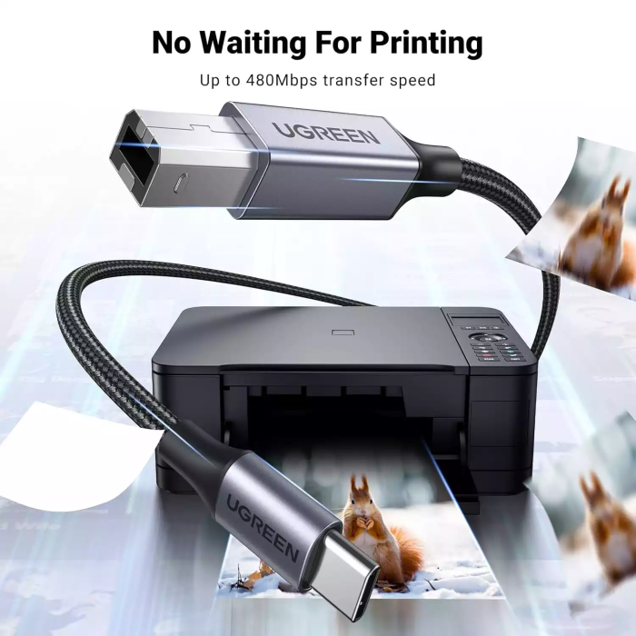 UGREEN Type C to USB-B Square Port Printer Cable 80807 – 2M – Black – BIS