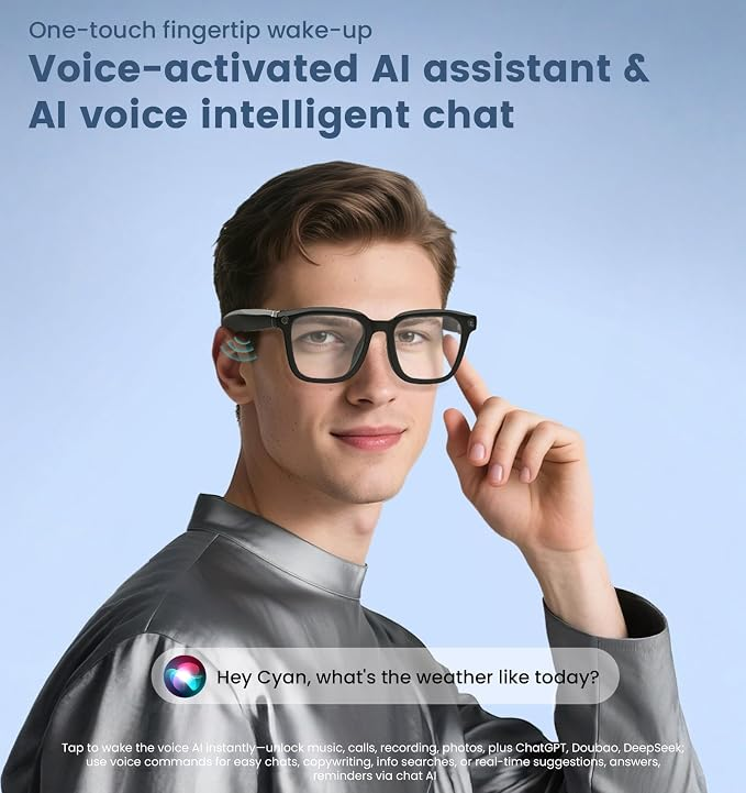 AI Smart Camera Glasses 1080P HD - Bluetooth Video Recording Glasses With Voice Control, Wearable Sport Camera Eyeglasses For Driving, Hiking, Outdoor & Open On Computer