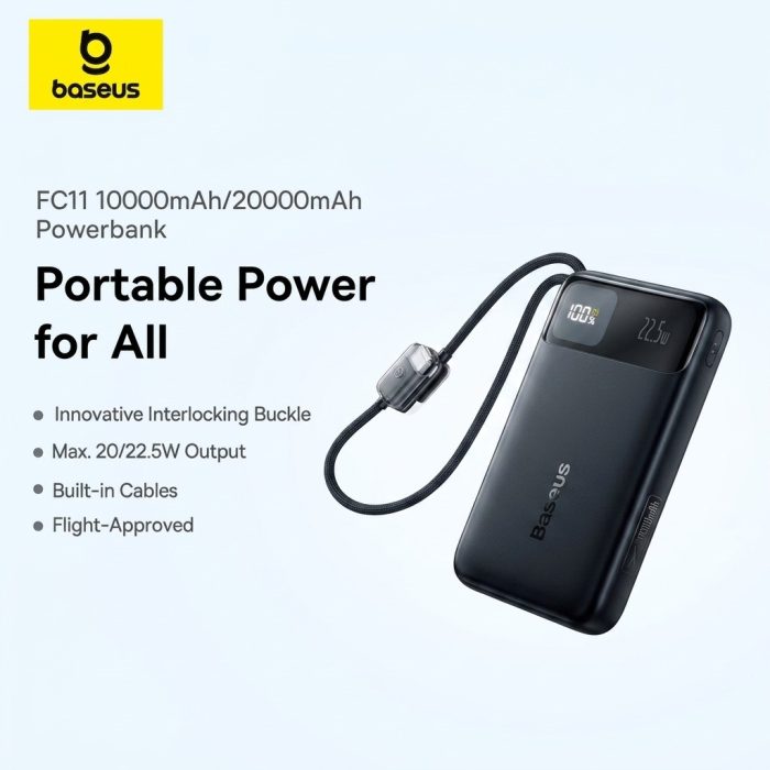 Baseus EnerFill FC11 Digital Display Power Bank with Dual Built-in Cables 20000mAh 22.5W Cosmic Black