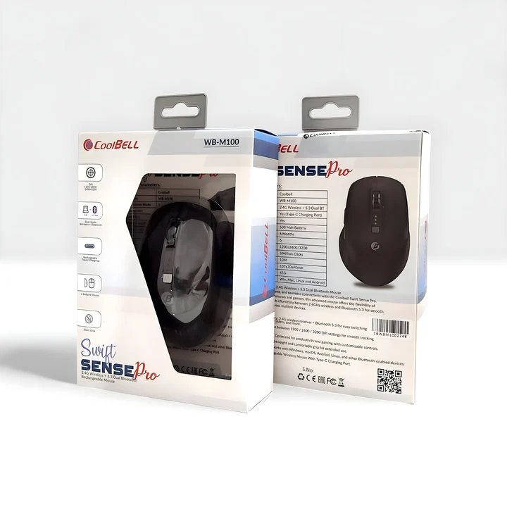 CoolBell Swift Sense Pro Wireless Mouse – Dual Mode Bluetooth + USB Rechargeable with - 2 Months Warranty