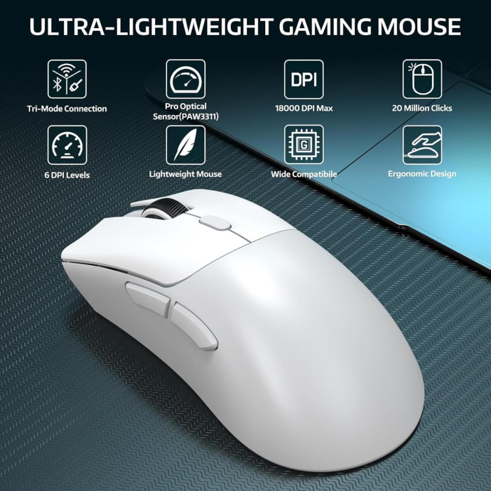 ATTACK SHARK R1 Wireless Gaming Mouse – White / Black