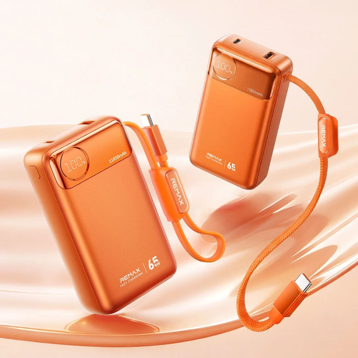 REMAX T132 11850mAh 65W Fast-Charging Power Bank with Retractable Type-C Cable