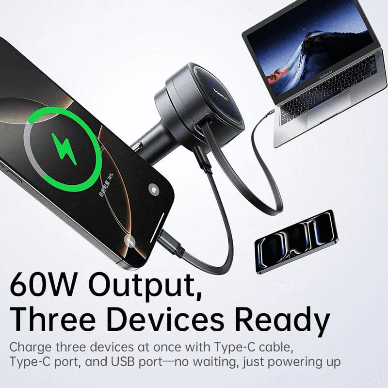 Baseus PrimeTrip VR1 Car Charger with Retractable Cable (U+C)+Type-C 60W